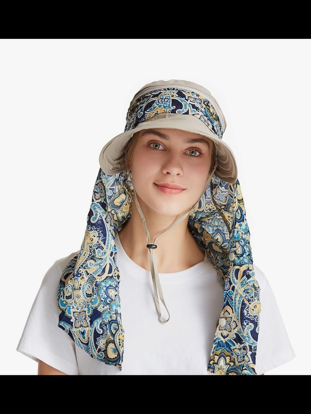 Sun Protective Paisley Scarf Bucket Hat - Blue